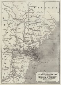 Carte montrant la nouvelle ligne de frontière entre la Russie et la Turquie telle que réglée par le traité, 30 mars 1856